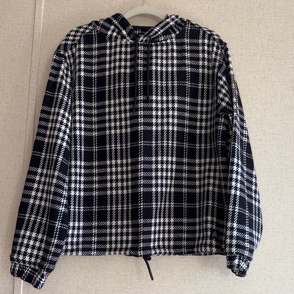 Zara Black White Houndstooth Plaid Hoodie Jacket Men S-M Streetwear Skater Urban
